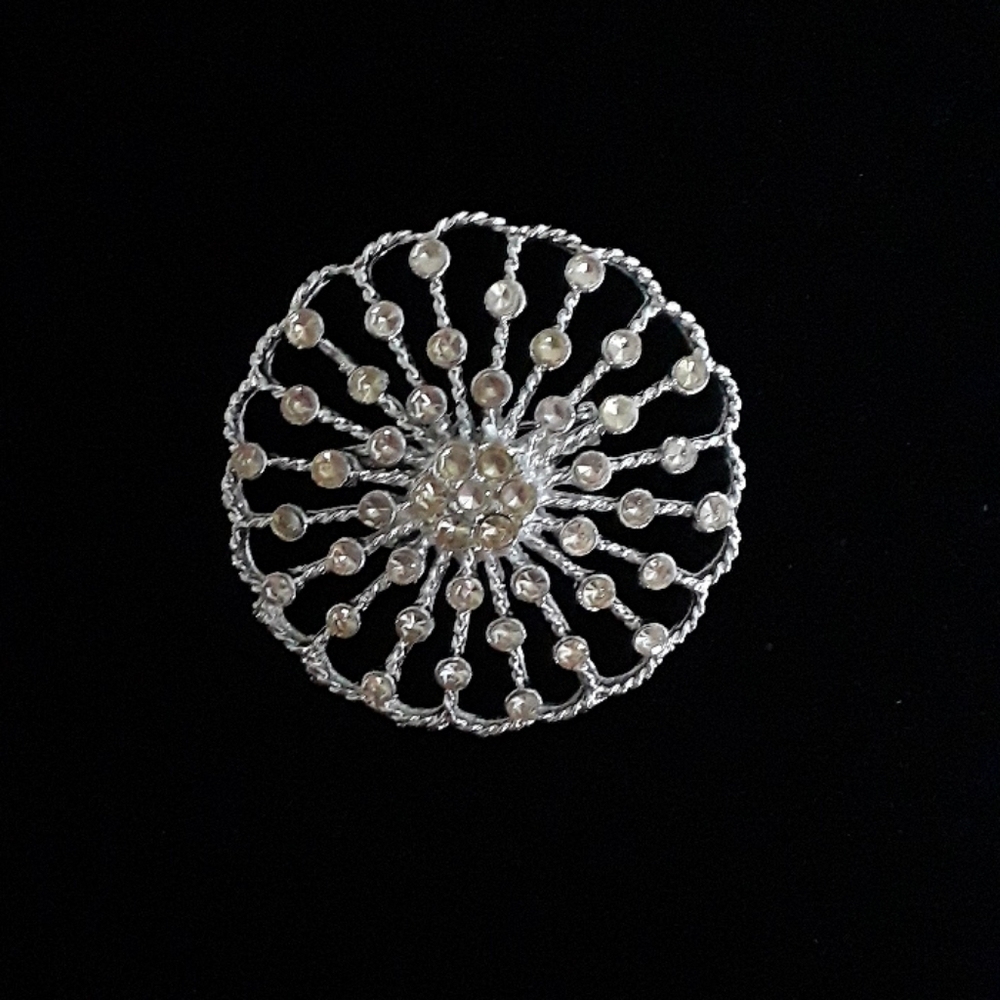 Vintage Silver Tone Clear Rhinestone Brooch